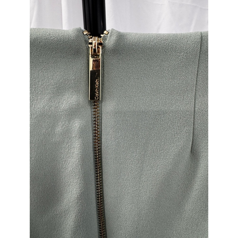 Calvin Klein Seafoam Green Exposed Gold Zip 3/4 Sleeve Sheath Office Dress Sz 12 - Picture 9 of 12